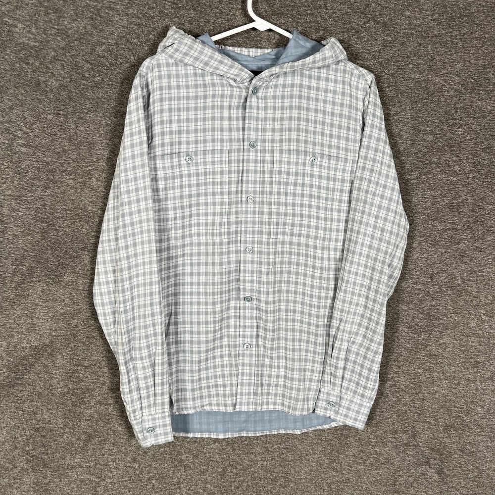 Vince Shirt Mens Small Blue Plaid Hooded 100% Cotton Button Front Long Sleeve